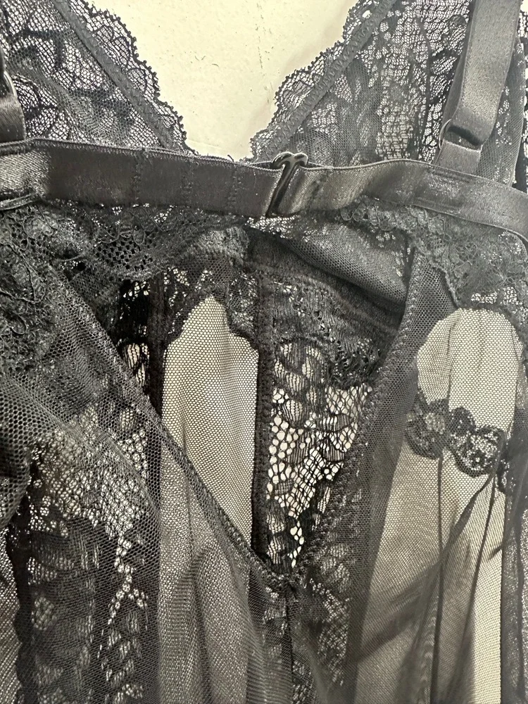 NWT Adore Me Lingerie Womens Size 0X Black Lace Sheer Babydoll